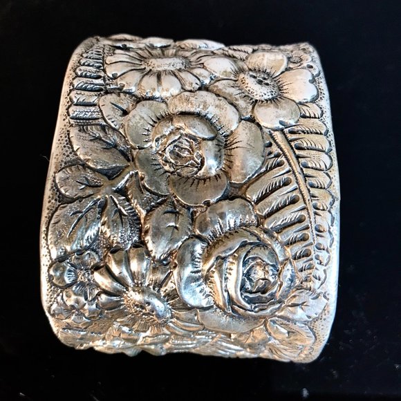 Antique Tiffany Cir. 19th Century Sterling Silver Cuff Bracelet Floral Rare - Picture 10 of 13